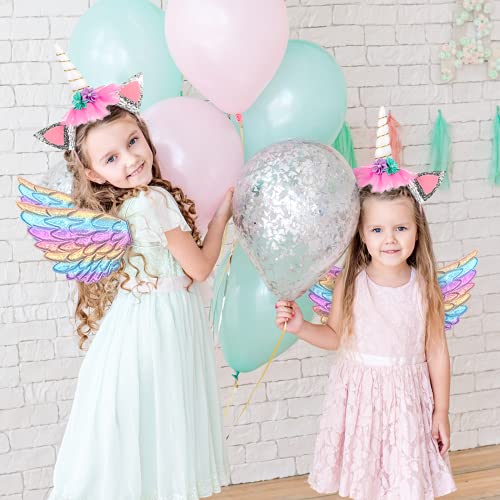 Disfraz de Unicornio para niñas de 3 Piezas MEZZOM Falda Unicornio para niñas con Diadema de Unicornio Vestido de tutú Falda de alas de Arco Iris para Fiestas de cumpleaños（Macaron）