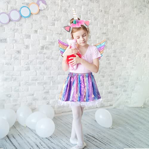 Disfraz de Unicornio para niñas de 3 Piezas MEZZOM Falda Unicornio para niñas con Diadema de Unicornio Vestido de tutú Falda de alas de Arco Iris para Fiestas de cumpleaños（Macaron）