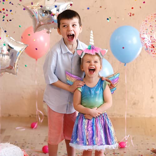 Disfraz de Unicornio para niñas de 3 Piezas MEZZOM Falda Unicornio para niñas con Diadema de Unicornio Vestido de tutú Falda de alas de Arco Iris para Fiestas de cumpleaños（Macaron）