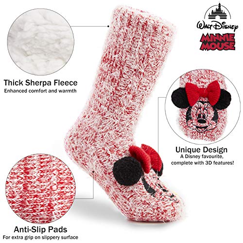 Disney Calcetines Antideslizantes Invierno Mujer Con Personajes Disney, Zapatillas de Punto Interior Forro Polar Para Estar Por Casa, Regalos Mujer (Rojo)