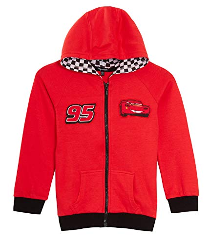 Disney Cars - Sudadera con capucha para niños con capucha y cremallera completa, rosso, 3-4 Years