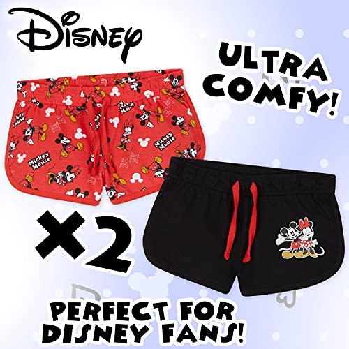 Disney Pantalon Corto Niña, Pack De 2 Pantalones Cortos de Mickey y Minnie Mouse, Ropa Niña de Algodón, Regalos para Niñas 18 Meses-10 Años (Rojo/Negro, 2-3 años)