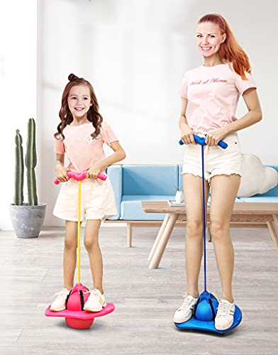 Divertido Pogo Ball Pogo Stick Jumper Balance Ball Hopper Toy con bandas elásticas Board Bounce Space Ball Toy Kids Body Growing Fitness Ejercicio Juguetes Adultos Niños Juegos de interior Juguete