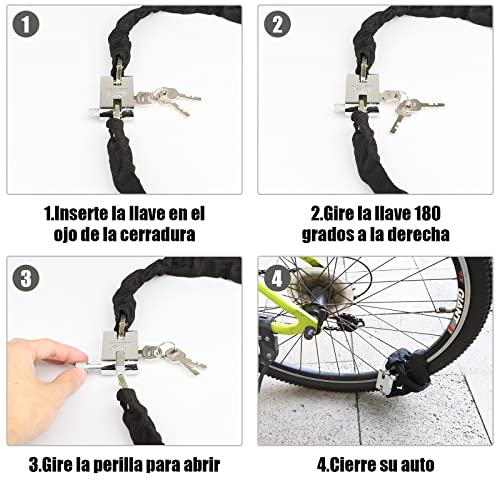 Diyife Candado Bicicleta, [3 Llaves] [6 mm X 1 m] Antirrobo Bicicleta Impermeable Bicicleta Cadena de Alta Seguridad Candado para Bicicletas Motocicletas Scooters Puerta Valla Exteriores