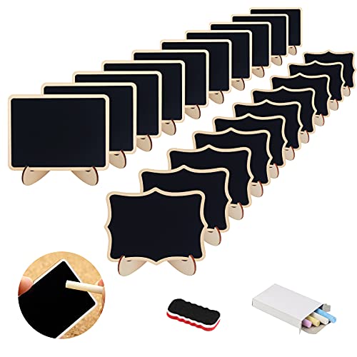 DKINY 20pcs Mini pizarra de tiza Minipizarras de madera Mini pizarra rectángulo de madera Pizarra rectangular Mini carteles para planta mesa tiendas Borrable exhibir número asignación mensaje Precio