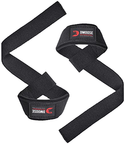 DMoose Fitness Correas de muñeca (par), Ajuste de Bucle Acolchado, Costura Reforzada, Soporte Antideslizante, asegura su Agarre maximizando el Levantamiento de Pesas