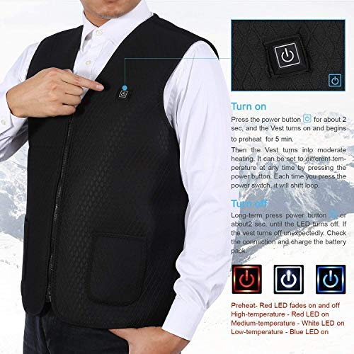 DOACT Chaleco Calefactable Exteriores, Chaqueta Calefactable Lavable, Tres Engranajes Eléctrica Calefactable Chaquetas Acampada y Marcha, Adecuado Hombres y Mujeres Caza Pesca Esquiar (M)