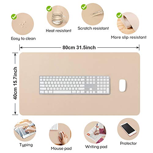 DOBAOJIA Alfombrilla de Ratón Extendida Mousepad Tapete de Escritura Estera Oficina Alfombrilla de Escritorio Protector Escritorio, Cuero PU Impermeable + Gamuza Antideslizante (80 x 40 cm Beige)