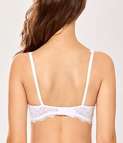 DOBREVA Sujetador Básico Flores Bralette de Encaje con Aros sin Relleno Blanco(sin Relleno) 90D