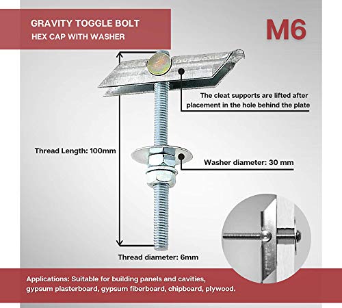 DOJA Industrial | Taco Basculante M6 | PACK 4 | Anclaje de Vuelco para fijación de elementos en pared hueca o techo | Tacos de Vuelco de Balancín para fijar ventiladores de pared, entre otros usos.