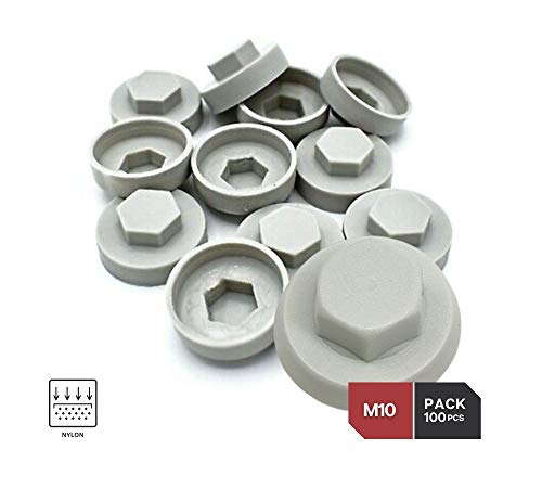 DOJA INDUSTRIAL | Tapones para Tornillos | Forma Hexagonal | Llave 10mm | PACK 100 | Material: Tapa Tuerca de Nylon | Color Gris | Uso: Tapon Protector para Tuercas | Tapon Tornillo Hexagonal