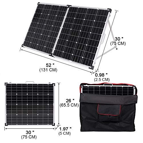 DOKIO Panel solar plegable de 160 W y 18 V con regulador de carga solar PWM (2 puertos USB) para batería de 12 V, incluye bolsa de transporte, camping, adecuado para caravanas, barcos