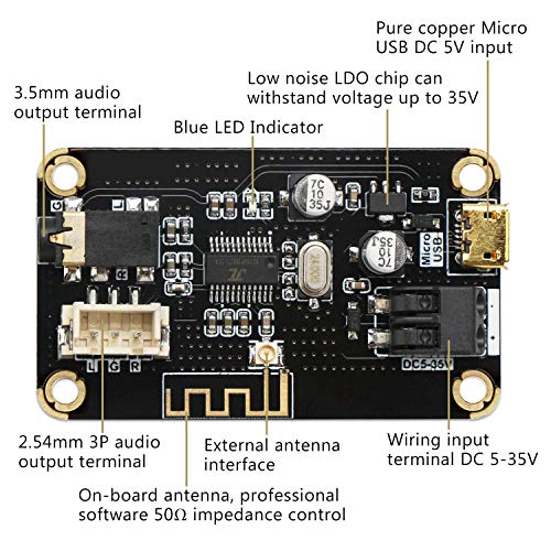 DollaTek Módulo de recepción Bluetooth, Tablero Receptor de Audio estéreo Bluetooth portátil AS1711BT DC 5-35V Electrónica inalámbrica Módulo Bluetooth Chip para Auriculares estéreo para el hogar DIY