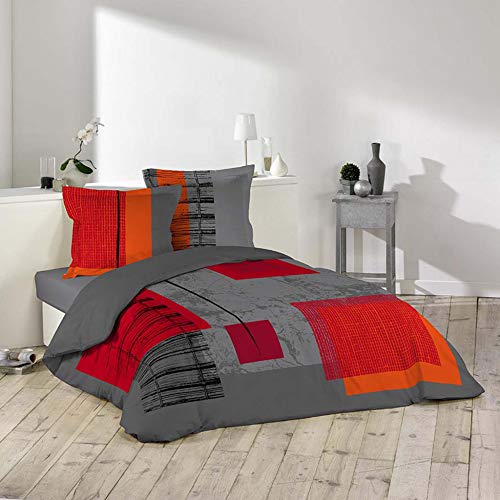 Douceur D'Intérieur 1640987, Juego de cama para 2 personas - Funda nórdica + 2 fundas de almohada - Estampado Quadro de 220 x 240 cm