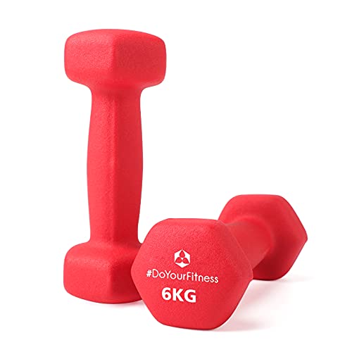 #DoYourFitness Juego de 2 mancuernas - 2 x 6 Kg - Superficie de neopreno antideslizante - Pesas aeróbicas) - Rojo