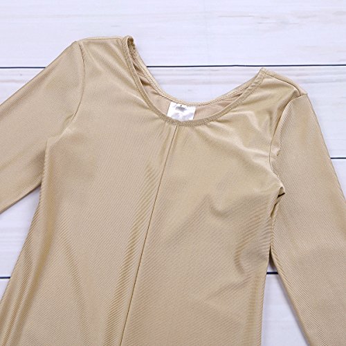 dPois Bodies de Danza Maillot Ballet Manga Larga Niña Mono Leotardo Gimnasia Ropa Deportiva Elástico Traje de Deporte Invierno Unitard Infantil Dancewear Jumpsuit 5-12 Años Beige 7-8 años