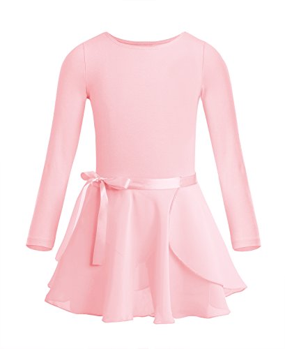 dPois Maillot Ballet para Niña Maillot de Danza Leotardo Manga Larga Disfraz Bailarina Vestido Tutú Traje de Ballet Gimnasia Yoga Básico Niña 2Pcs Rosa Perla 8-10 años