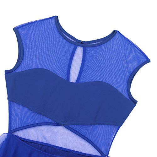 dPois Maillot de Ballet Danza Baile Vestido para Mujer Leotardo Gimnasia Clásico Body Manga Corta Falda Irregular Traje Adulto Ropa de Baile Moderno para Fiesta Actuación Azul XS