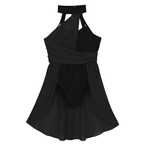 dPois Maillot de Ballet Danza con Falda de Gasa Niña Vestido Asimétrico de Danza Lírica Contemporánea Ropa de Baile Disfraz Bailarina Actuación Fiesta Negro 12 años