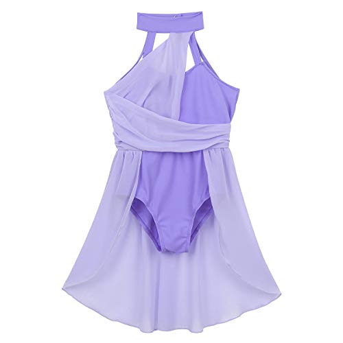 dPois Maillot de Ballet Danza con Falda de Gasa Niña Vestido Asimétrico de Danza Lírica Contemporánea Ropa de Baile Disfraz Bailarina Actuación Fiesta Morado 10 años