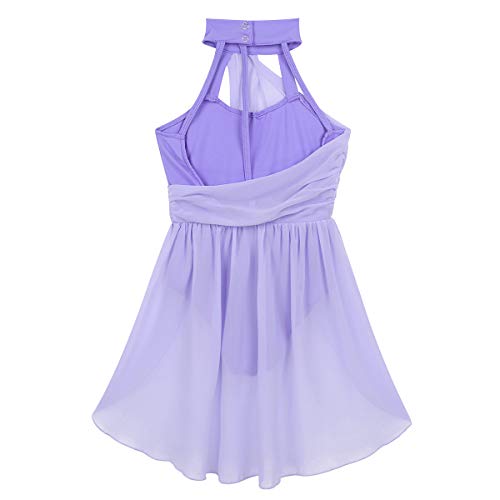 dPois Maillot de Ballet Danza con Falda de Gasa Niña Vestido Asimétrico de Danza Lírica Contemporánea Ropa de Baile Disfraz Bailarina Actuación Fiesta Morado 10 años