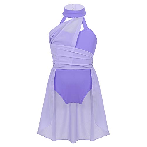 dPois Maillot de Ballet Danza con Falda de Gasa Niña Vestido Asimétrico de Danza Lírica Contemporánea Ropa de Baile Disfraz Bailarina Actuación Fiesta Morado 10 años