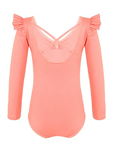 dPois Maillot de Ballet para Niña Maillot Leotardos de Gimnasia Rítmica Manga Larga con Volantes Ropa de Danza Pantinaje Body Yoga Fitness Niñas Naranja 7-8 años