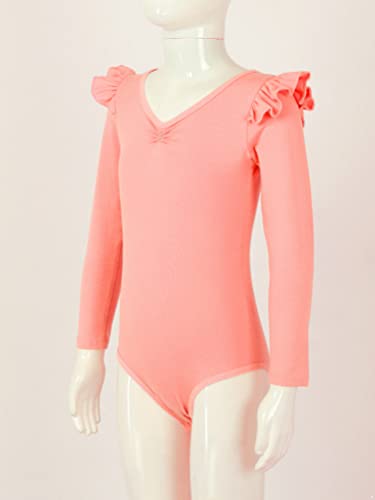 dPois Maillot de Ballet para Niña Maillot Leotardos de Gimnasia Rítmica Manga Larga con Volantes Ropa de Danza Pantinaje Body Yoga Fitness Niñas Naranja 7-8 años