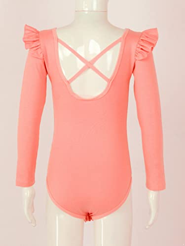 dPois Maillot de Ballet para Niña Maillot Leotardos de Gimnasia Rítmica Manga Larga con Volantes Ropa de Danza Pantinaje Body Yoga Fitness Niñas Naranja 7-8 años