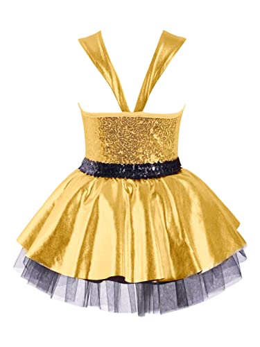 dPois Maillot Patinaje Artistico para Niña Vestido Ballet de Lentejuelas sin Mangas Disfraz Bailarina Maillot Gimnasia Yoga Body Vestido de Danza Princesa Niña Dorado 4 años