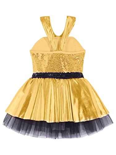 dPois Maillot Patinaje Artistico para Niña Vestido Ballet de Lentejuelas sin Mangas Disfraz Bailarina Maillot Gimnasia Yoga Body Vestido de Danza Princesa Niña Dorado 4 años