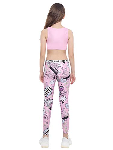 dPois Ropa Deportiva Niñas Chandales Estampados Crop Top Corto y Pantalones Leggings Deporte Chicas Chalecos Deportivos Danza Conjuntos Gym Yoga Fitness Rosa 5-6 años