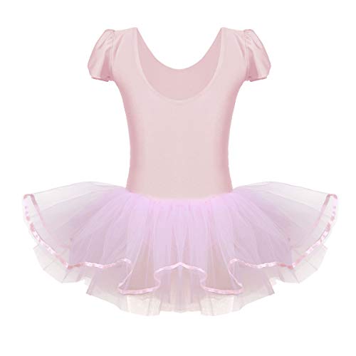 dPois Vestido Ballet de Danza para Niña Vestido Ballet Lentejuelas Leotardo con Falda Tutú Maillot Gimnasia Manga Corta de Fiesta Carnaval Vestido Bailarina Elegante Chica Rosa A 7-8 años