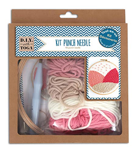 DRAEGER PARIS 1886 Kit de iniciación Punch Needle, plástico, Lana Rosa y Beige, Taille du pack : 20x23x4cm