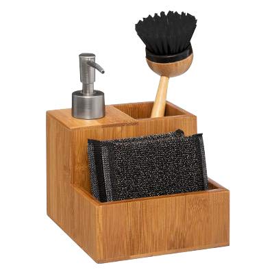 dreamhouse Organizador para fregadero de cocina de bambú de alta calidad y robusto, con soporte para esponja, organizador de utensilios de fregadero