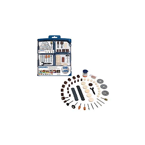 Dremel 723 Kit de 100 Accesorios Variados - Juego de Accesorios para Herramienta Rotativa para Tallar, Fresar, Amolar, Limpiar, Pulir, Cortar, Lijar y Grabar