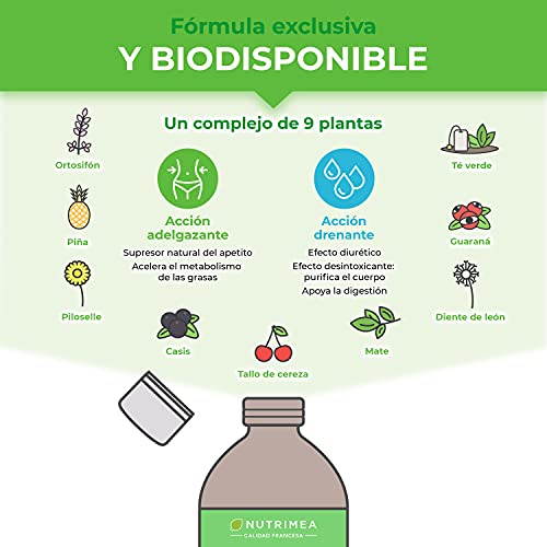 Drenante Retención de Líquidos Detox Adelgazante Diurético Natural Jarabe Líquido 500ml l Elimina Toxinas Plan Detox 6 Semanas Té Verde Guaraná Mate Diente de León Piña l Perder Peso