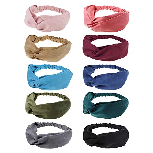 DRESHOW 10 Piezas Boho Diademas para Mujeres Flor Vintage Impreso Criss Cross Anudado Elástico Banda para el Cabello Stretchy Head Wrap Twisted Accesorios