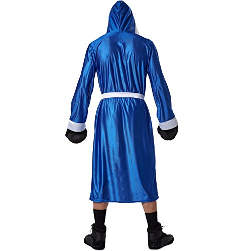 dressforfun Disfraz de Boxeador para Hombre | Pantalones Cortos con Cintura elástica | Albornoz de Boxeador con Capucha | Incl. Guantes de Boxeo y cinturón (Azul S | No. 301829)