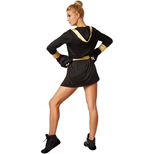 dressforfun Disfraz para Mujer Boxeadora | Disfraz de Boxeador con pantalón Corto, Top, Abrigo con Capucha, cinturón y Guantes de Boxeo (L | Oro | no. 301821)