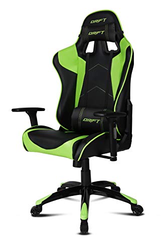 Drift DR300 Silla Gaming, Piel sintética, Negro/Verde, 48 x 61.5 x 129 cm