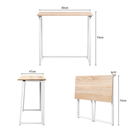 Dripex Mesa Escritorio Plegable, Mesa Ordenador, Compacto sin ensamblaje, Mesa de Estudio Plegable para Casa Oficina, Escritorio para computadora Manualidades, Color Madera, 80 x 45 x 74 cm