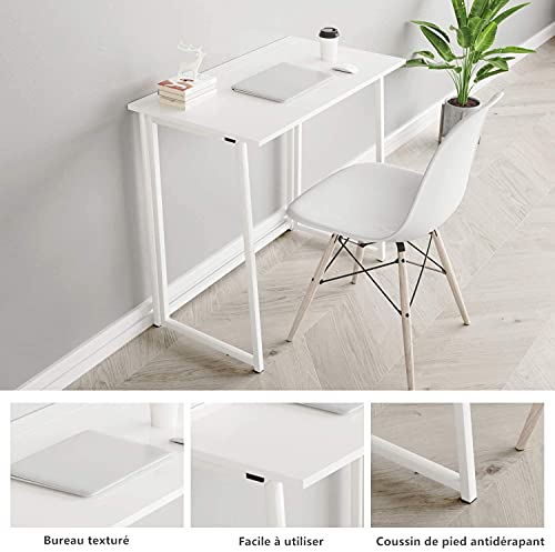 Dripex Mesa Escritorio Plegable, Mesa Ordenador, Compacto sin ensamblaje, Mesa de Estudio Plegable para Casa Oficina, Escritorio para computadora Manualidades, Mesa Blanca, 80 x 45 x 74 cm