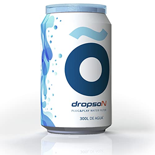 dropson Lata filtrante Filtro de Agua para Grifo, Membrana de microfiltración 100% Natural, 300 litros de Agua filtrada, monitorizable con Smartphone, Llena una Jarra de 1L en 1 min.