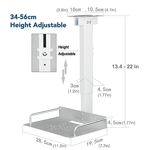 Drsn Soporte para Proyector de Techo y Pared con Bandeja- Carga Máx 2Kg - Bandeja de 24×20cm - Palo Extensible 34-56cm, para Miniproyectores, Cámaras de Vdeoconferencia etc.