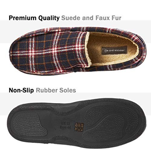 Dunlop Zapatillas Casa Hombre | Pantuflas Estilo Mocasines Cerradas | Zapatillas de Casa Invierno Calientes Suela de Goma Dura | Regalos Originales para Hombre (43, Azul Marino / Borgoña, numeric_43)