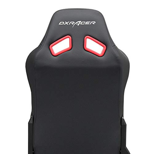 DX Racer Asiento Deportivo Coche, Semibaquet Ajustable, Cuero PU con PVC, con Ríeles Incluidos, Conductor y Pasajero, Universal para Videojuego/Coche/Simulador de Conducción, Negro con Parche Rojo