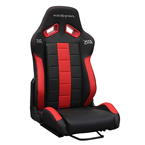 DX Racer Asiento Deportivo Coche, Semibaquet Ajustable, Cuero PU con PVC, con Ríeles Incluidos, Conductor y Pasajero, Universal para Videojuego/Coche/Simulador de Conducción, Negro con Parche Rojo