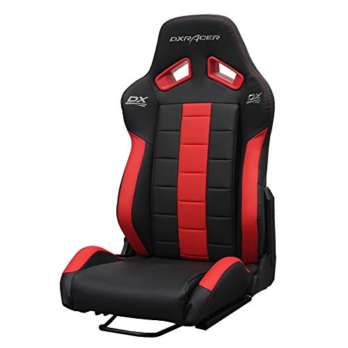 DX Racer Asiento Deportivo Coche, Semibaquet Ajustable, Cuero PU con PVC, con Ríeles Incluidos, Conductor y Pasajero, Universal para Videojuego/Coche/Simulador de Conducción, Negro con Parche Rojo