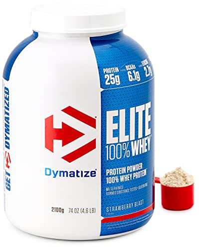 Dymatize Elite Whey Strawberry Blast 2.1Kg, Pulverizador de adecuada Poteína y Baja Azúcar + Proteína de Suero y BCAA